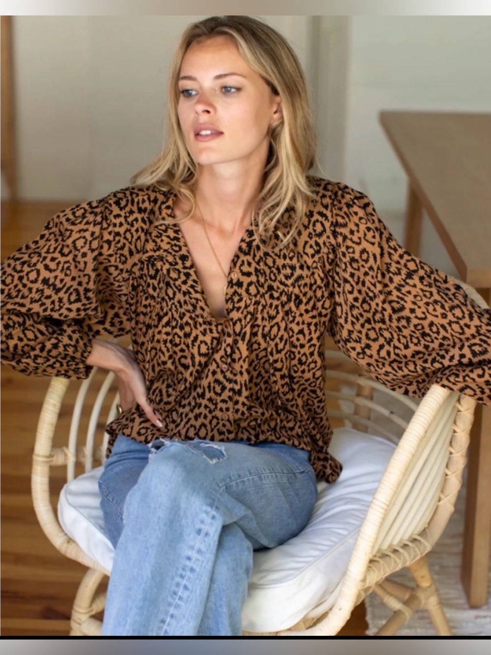 Emerson Fry Leopard Print Blouse | Button Front | Boho Chic Top | Size Small